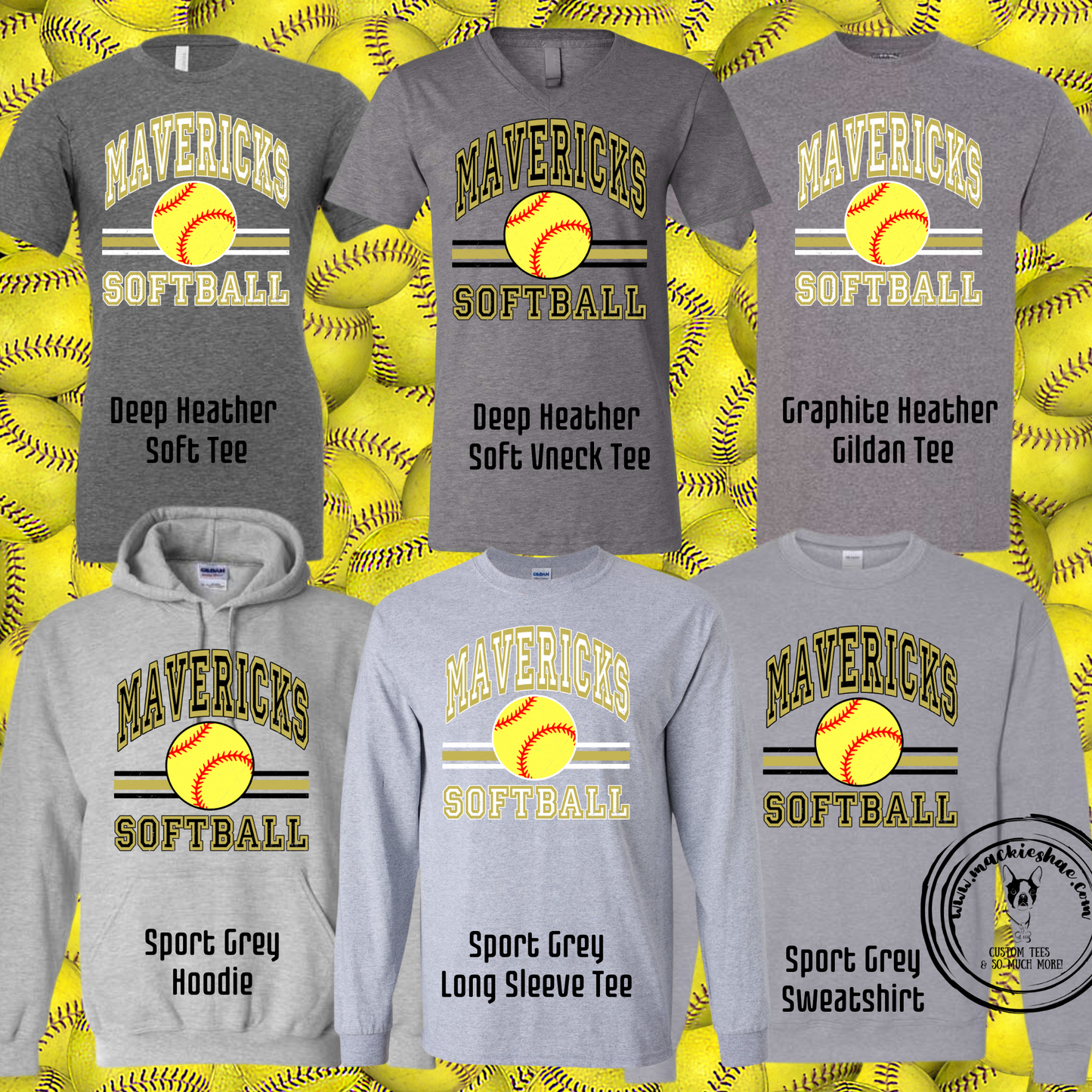 Mavericks Softball Lines Custom Shirt for Youth and Adults,  Grey Gear