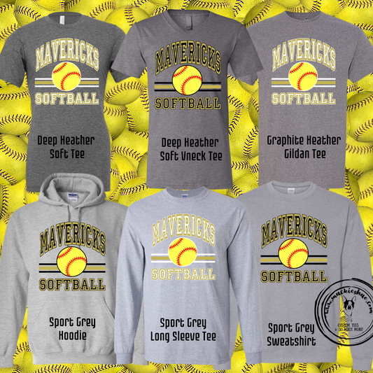 Mavericks Softball Lines Custom Shirt for Youth and Adults, Grey Gear