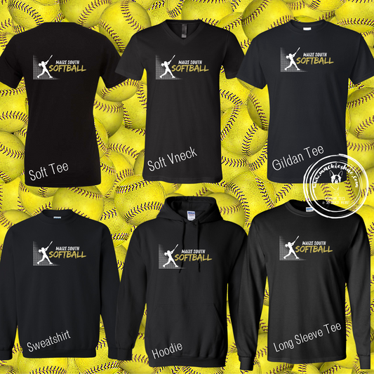 Maize South Softball with Player Custom Shirt for Youth and Adults, Black Gear
