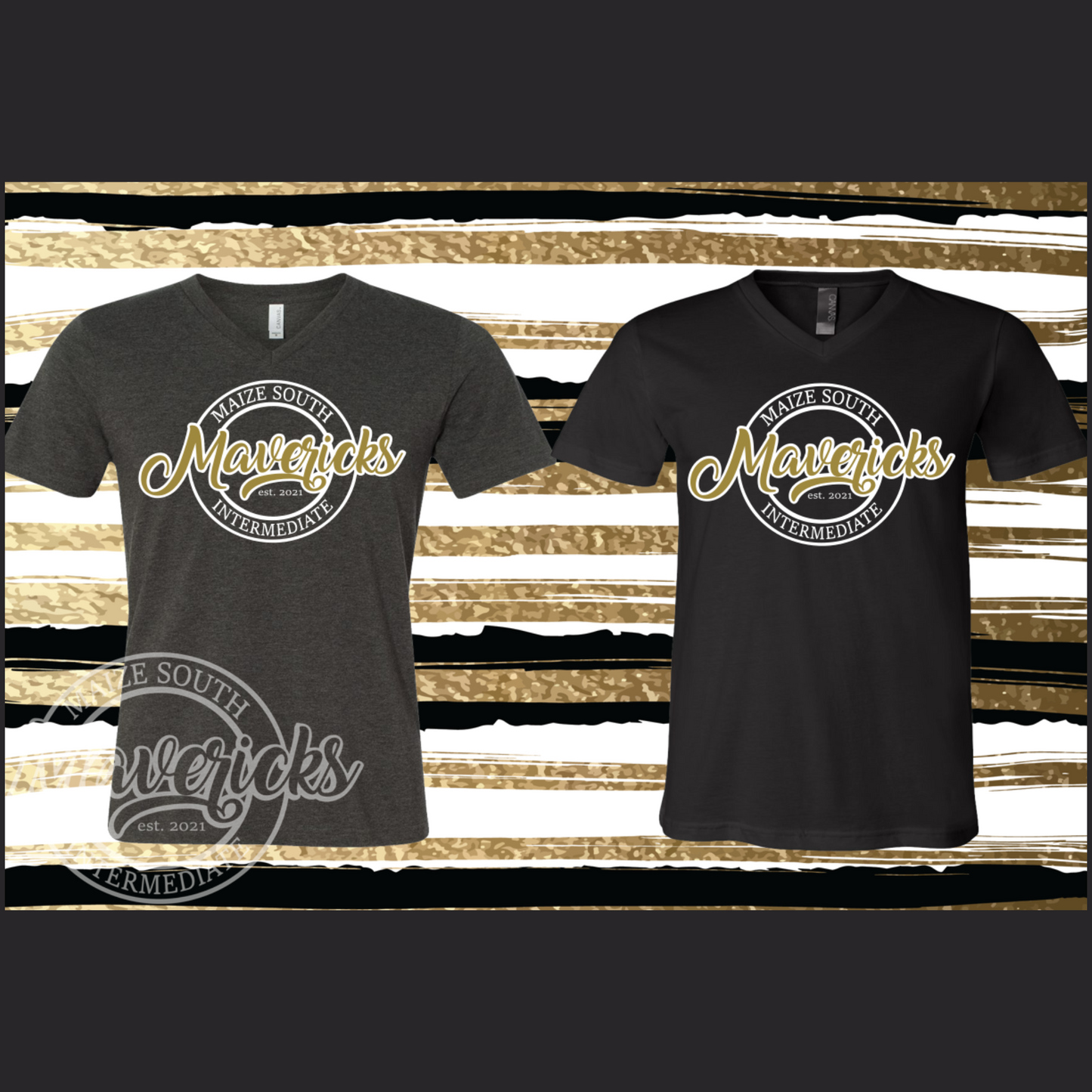 Mavs- Maize South Intermediate Circle Est 2021 Bella Soft Short Sleeve VNECK Tee for Adults ****ON SALE WHILE SUPPLIES LAST****