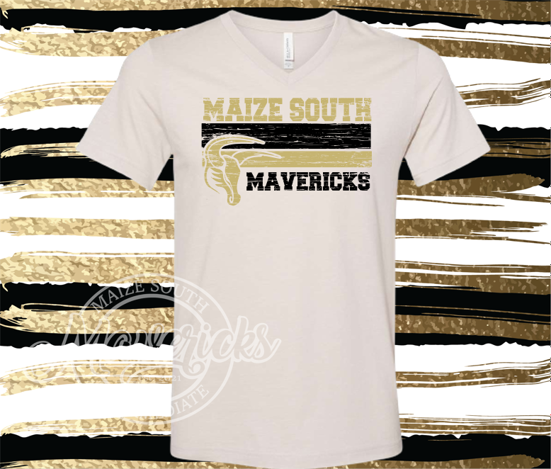 MSIS PTO-Maize South Mavericks Distressed Stripes (Soft Tees, Vneck Tees, Cropped Tee, Crewneck Sweatshirts, and Hoodies)