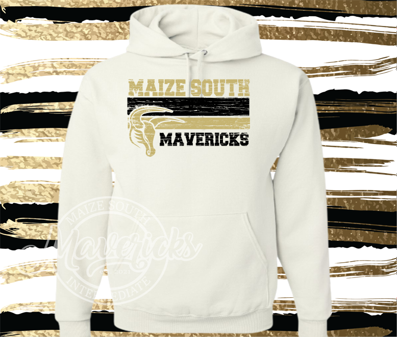 MSIS PTO-Maize South Mavericks Distressed Stripes (Soft Tees, Vneck Tees, Cropped Tee, Crewneck Sweatshirts, and Hoodies)