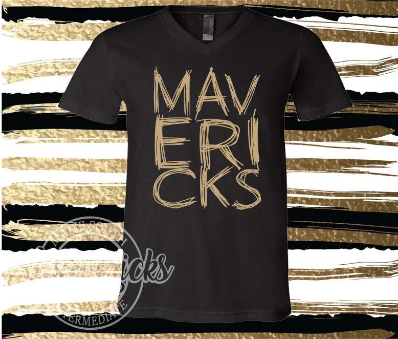 MSIS PTO- Mavericks Scribble, With or Without MSIS Black Soft VNECK Short Sleeve Tee for Adult