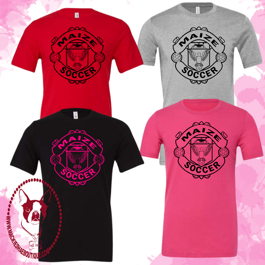 MHS Soccer-Maize Soccer Crest Soft Tee for Youth and Adults