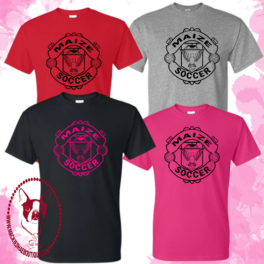 MHS Soccer-Maize Soccer Crest Gildan Tee for Youth and Adults