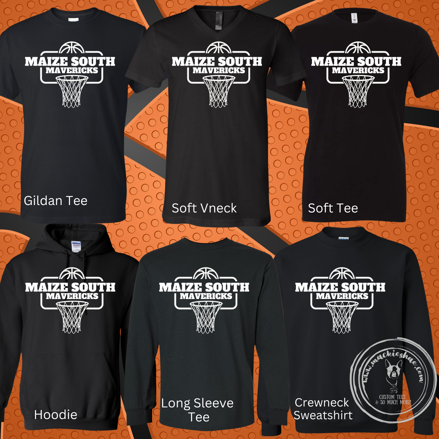 Mavs- Maize South Mavericks Basketball Hoop Black Gear for Youth and Adults (6 Shirt Options)