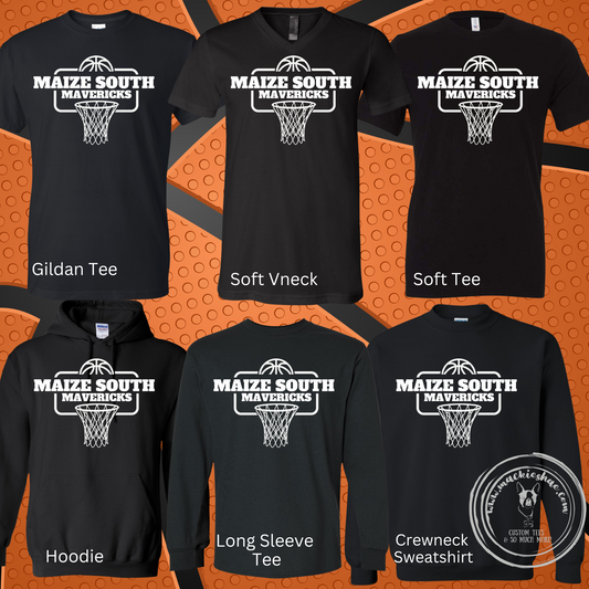 Maize South Mavericks Basketball Hoop Custom Shirt for Youth and Adults, Black Gear