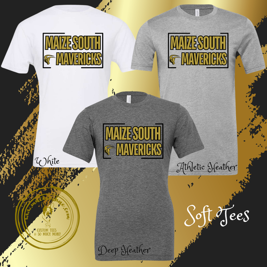 Mavs- Maize South Mavericks Soft Tee for Youth and Adults