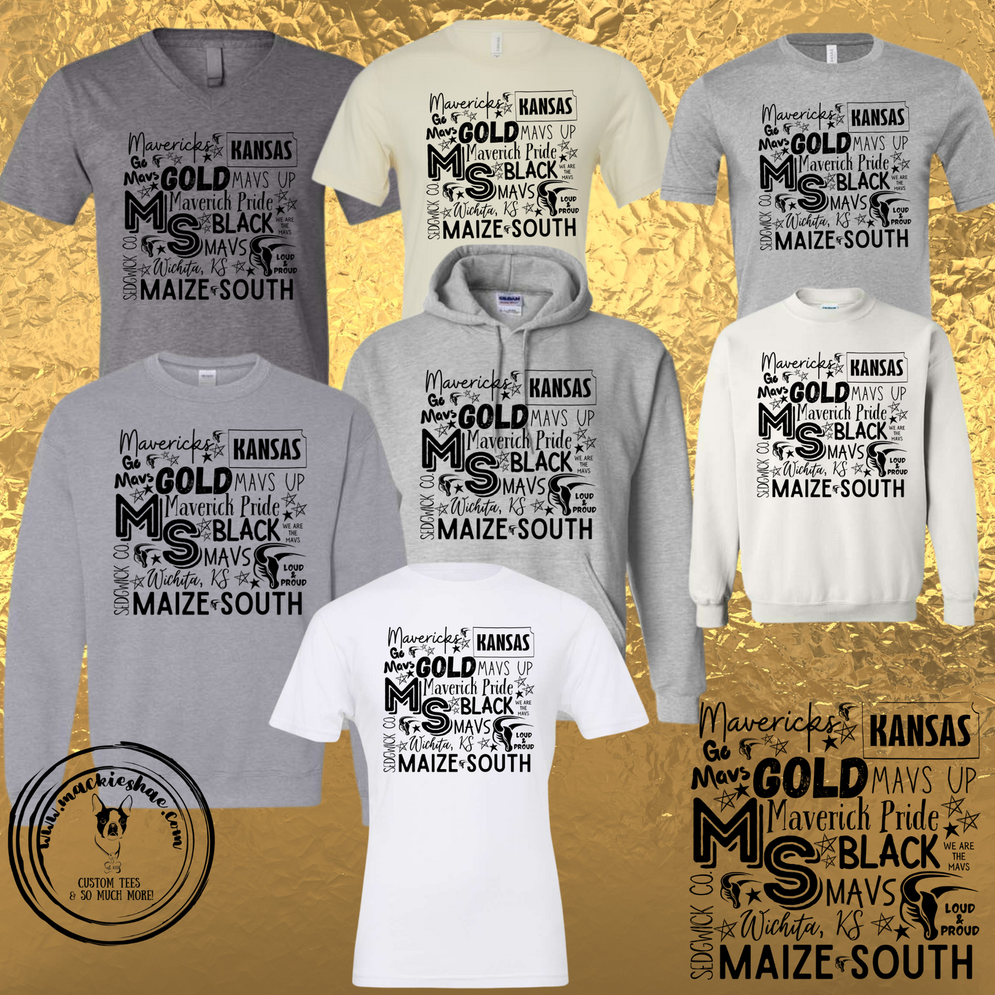 MSIS PTO-Maize South Mavericks Collage-Soft Tees, Vneck Tees, Crewneck Sweatshirts, & Hoodies