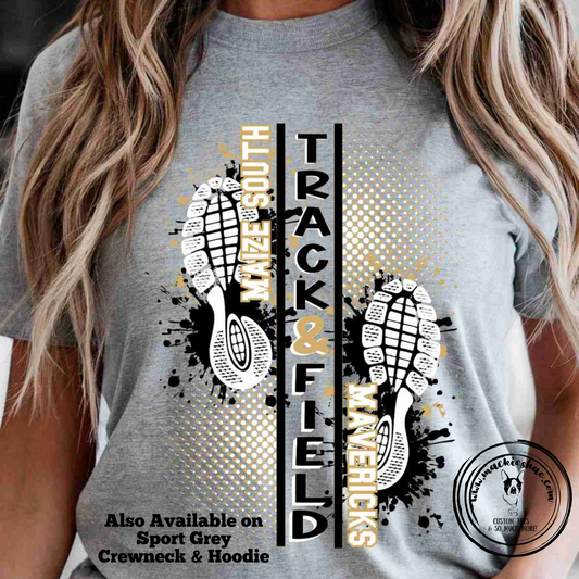Mavs- Maize South Mavericks Track & Field Splatter Custom Shirt for Youth and Adults