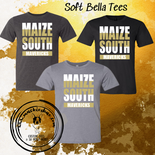 Mavs- Maize South Mavericks Bold Soft Bella Tee for Youth and Adults***RETIRING DESIGN