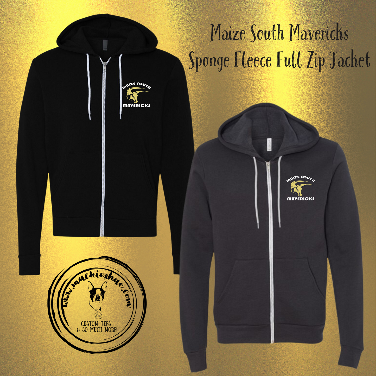 Mavs- Maize South Mavericks Pocket Bella Sponge Fleece Full Zip Hoodie for Youth and Adults