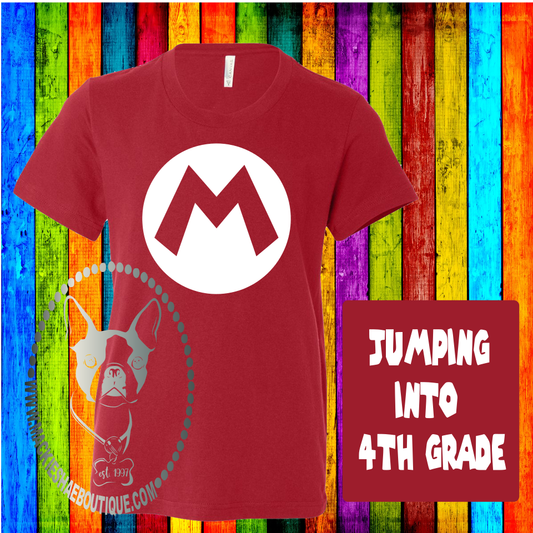 Mario Jumping into 4th Grade (Get any Grade) Custom Shirt for Kids and Adults, Soft Short Sleeve