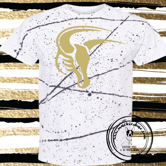 Mavs- Maverick White Black Splatter Tee for Adults