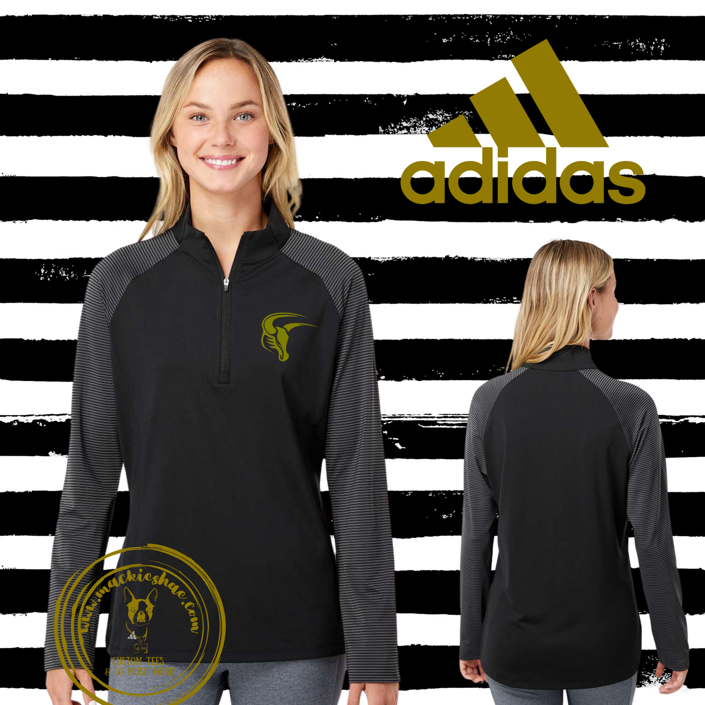 Mavs- Maverick ADIDAS Women's Black Stripe Block 1/4 Zip Pullover