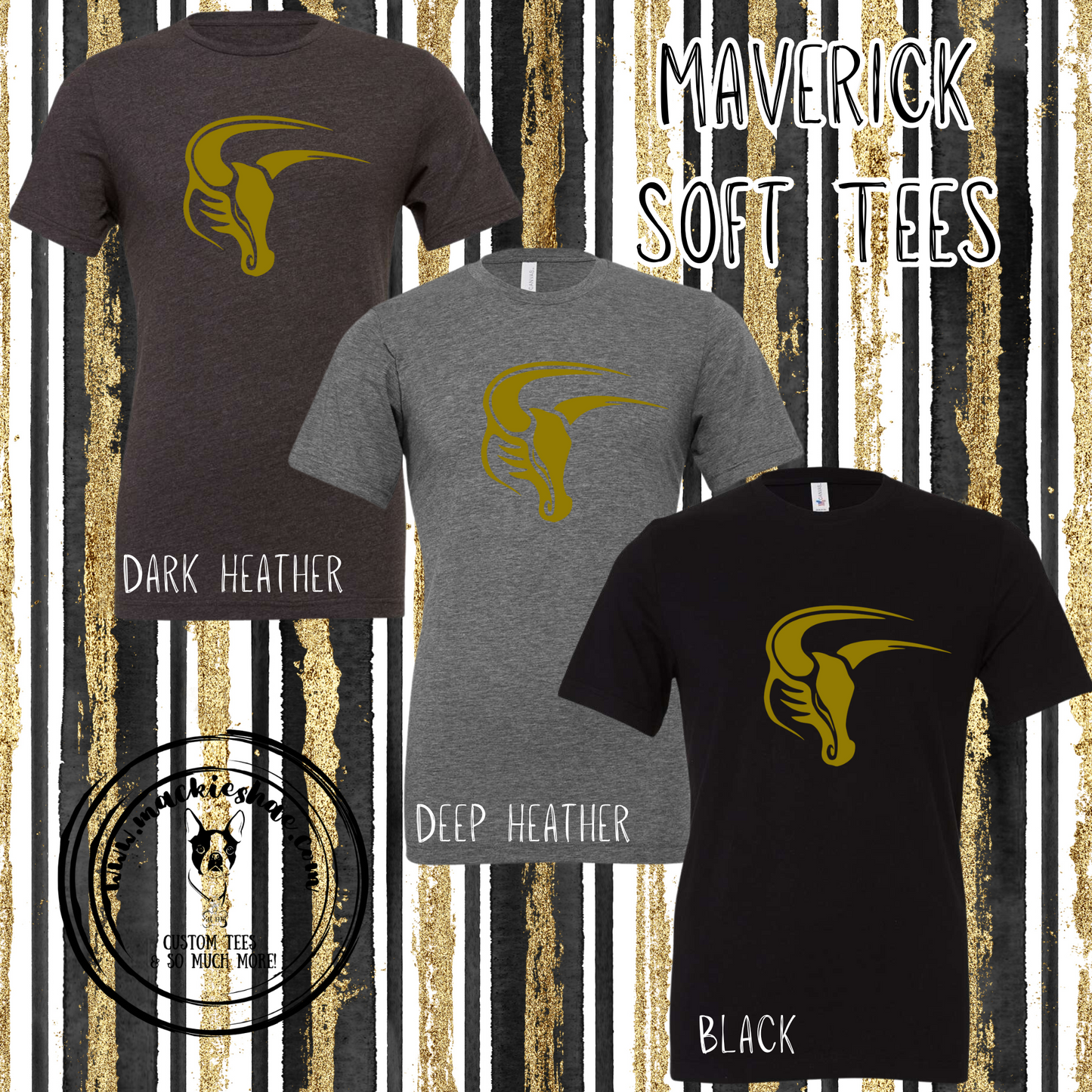 Mavs- Maverick, Bella Soft Short Sleeve for Youth and Adults (Black, Dark Heather, and Deep Heather)
