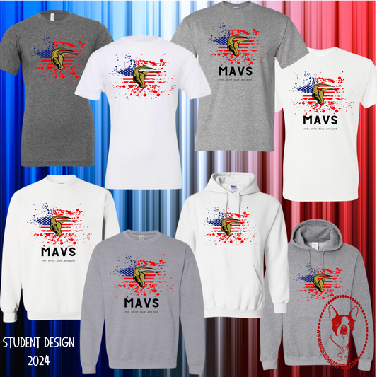 MSIS PTO-Maverick Flag, Student Designed 2024 ADULT SIZES (Soft Tees, Gildan Tees, Crewneck Sweatshirts, and Hoodies)