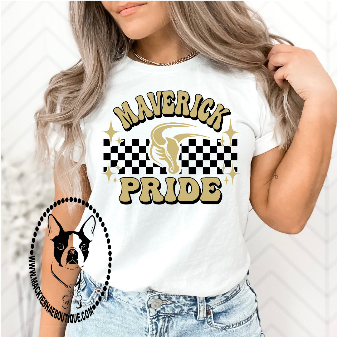 Mavs- Maverick Pride Checkered White Soft Short Sleeve Tee for Youth and Adult