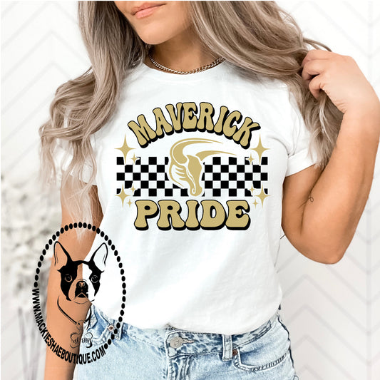 Mavs- Maverick Pride Checkered White Soft Short Sleeve Tee for Youth and Adult