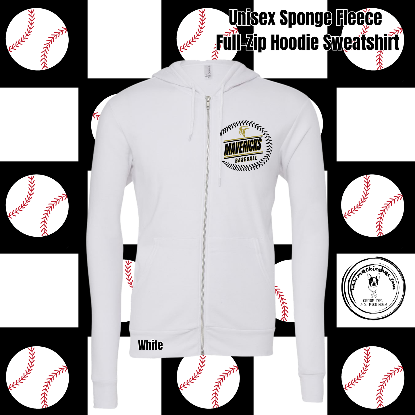 Mavericks Baseball with Ball Outline and Mavericks Sponge Fleece Full Zip Hoodie Sweatshirt