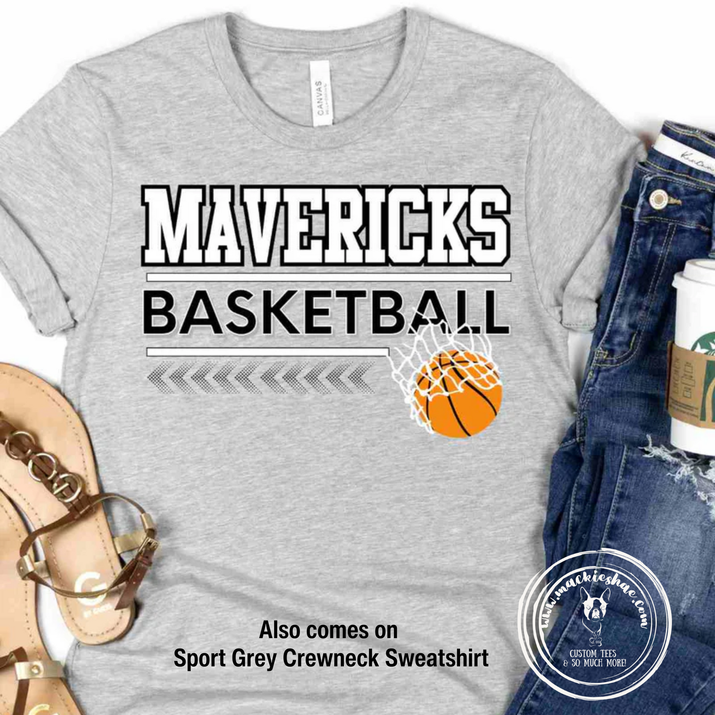 Mavs- Mavericks Basketball Arrows & Hoops Soft Short Sleeve Tee and Crewneck Sweatshirt for Youth and Adult