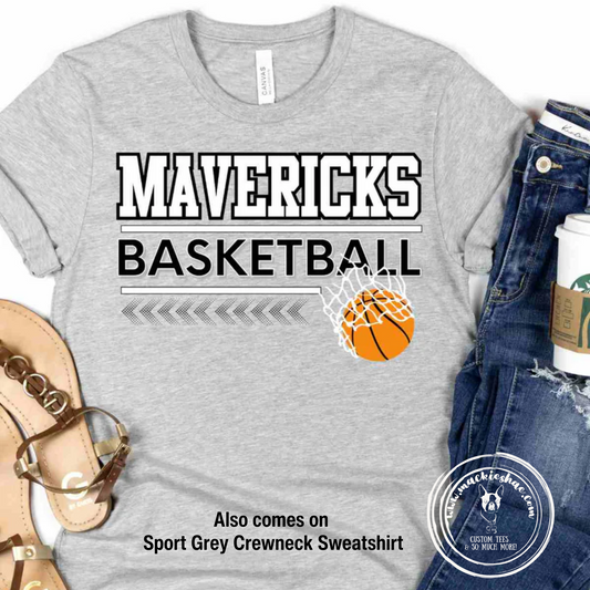 Mavs- Mavericks Basketball Arrows & Hoops Soft Custom Shirt for Youth and Adults, Short Sleeve Tee and Crewneck Sweatshirt