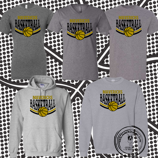 Mavericks Basketball Black & Gold Custom Shirt for Youth and Adults, Grey Gear