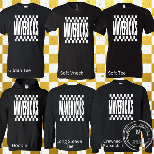 Mavs- Mavericks Checkered Black Gear for Youth and Adults (6 Shirt Options)