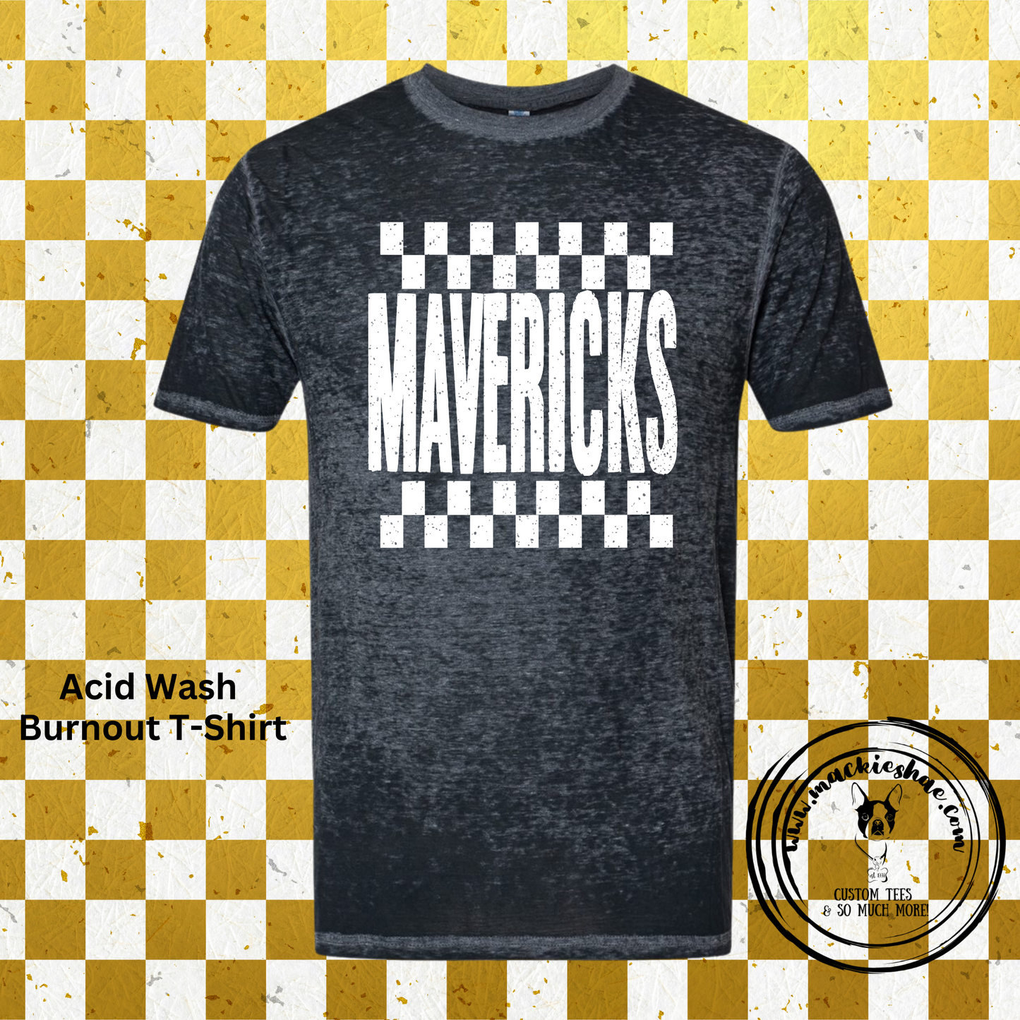 Mavs-Mavericks Checkered Acid Wash Burnout Short Sleeve Tee (Adult Sizes only)