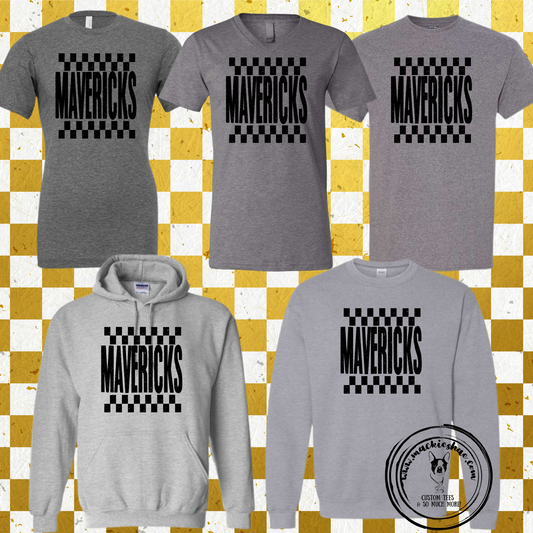 Mavs- Mavericks Checkered Grey Gear for Youth and Adults (5 Shirt Options)