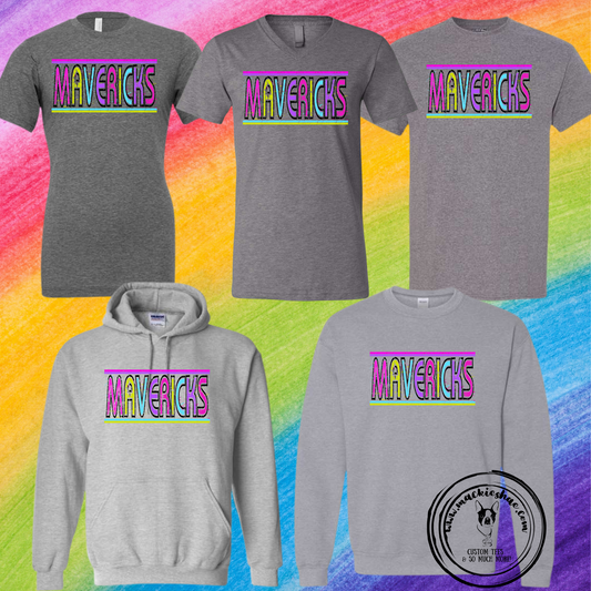 Mavs- Mavericks Colorful Grey Gear for Youth and Adults (5 Shirt Options)