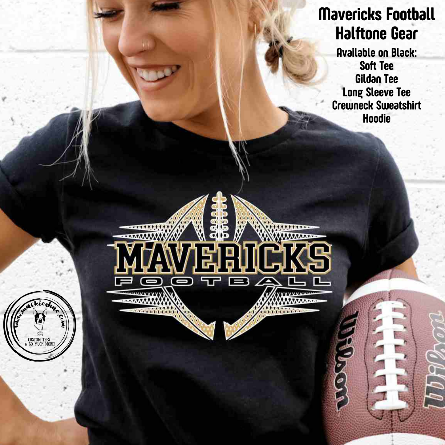 Mavs- Mavericks Football Halftone Black Sweatshirt and Hoodie