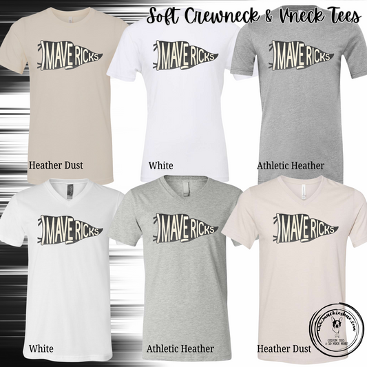 Mavs-Mavericks Pennant Bella Soft Crewneck and Vneck Short Sleeve Tee for Youth and Adult