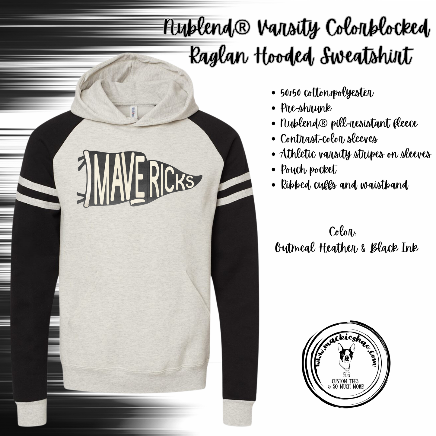 Mavs- Mavericks Pennant Nublend Varsity Colorblocked Raglan Hooded Sweatshirt, Adult