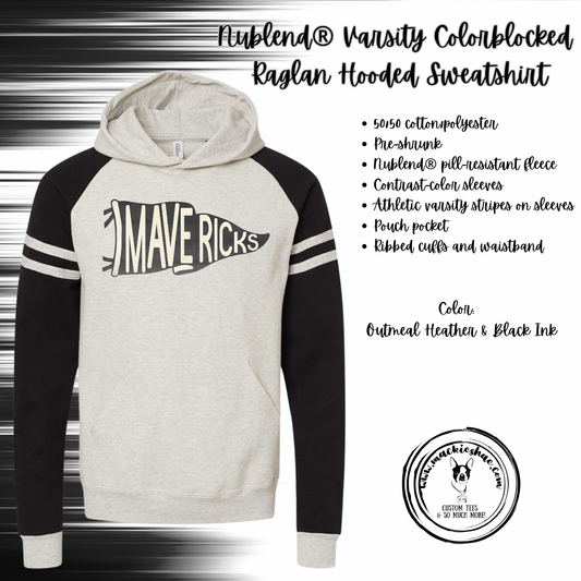 Mavs- Mavericks Pennant Nublend Varsity Colorblocked Raglan Hooded Sweatshirt, Adult