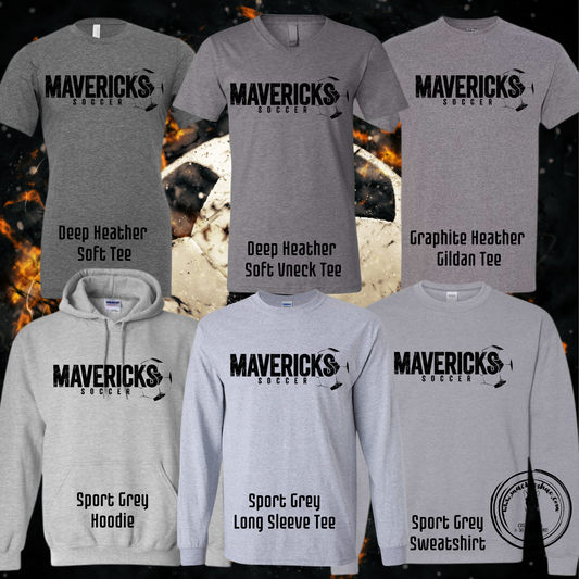 Mavericks Soccer Custom Shirt for Youth and Adults,  Grey Gear