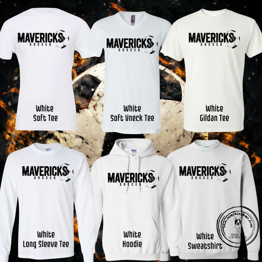 Mavericks Soccer Custom Shirt for Youth and Adults, White Gear