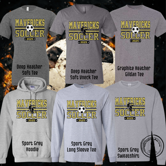Mavericks Soccer 2025 Distressed with Maverick or Soccer Ball Grey Gear
