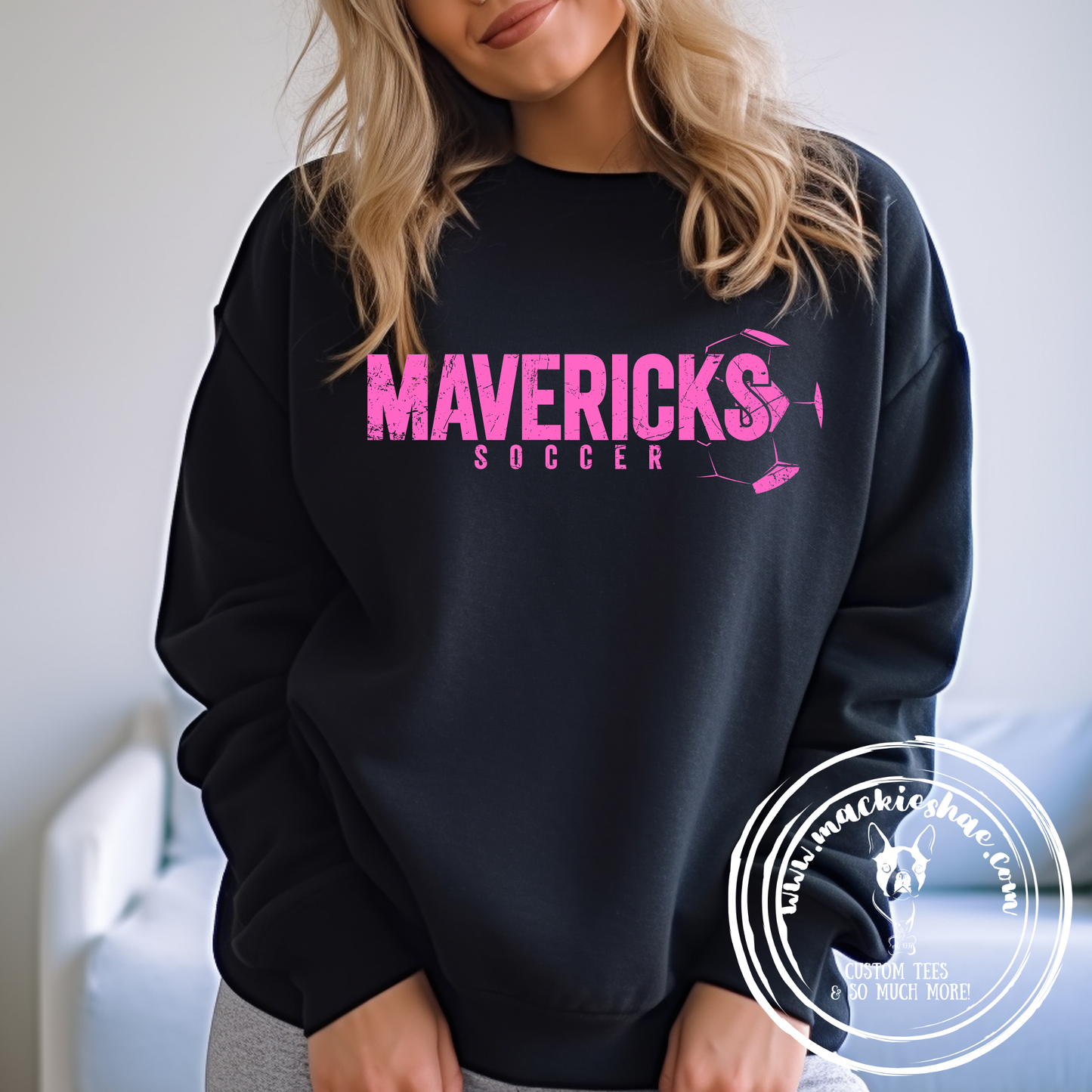 Mavericks Soccer Custom Shirt for Adults, Black with Pink Design Crewneck Sweatshirt