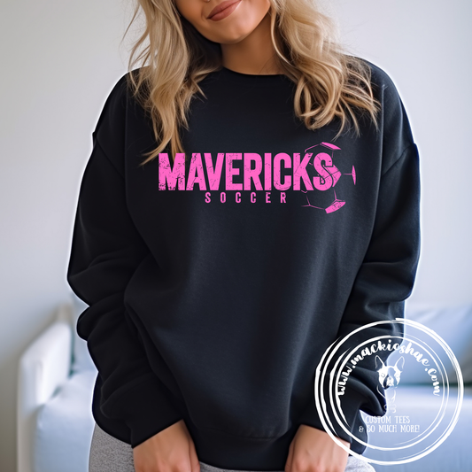 Mavericks Soccer Custom Shirt for Adults, Black with Pink Design Crewneck Sweatshirt