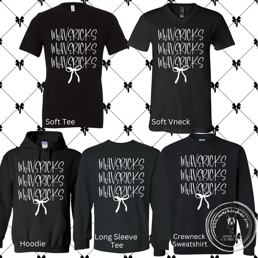 Mavericks Stacked Black with White Bow Gear Custom Shirt (5 Shirt Options)