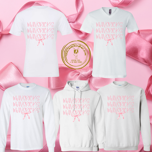 Mavericks Stacked Pink Bow Gear Custom Shirt (5 Shirt Options)
