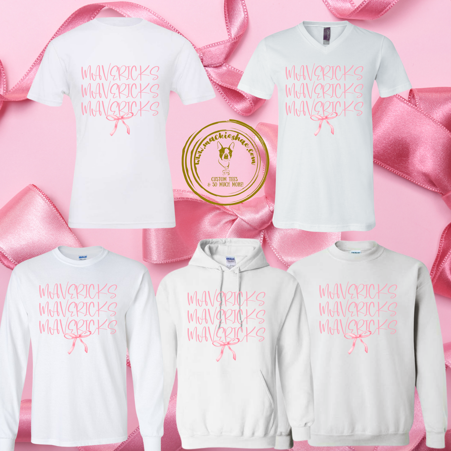 Mavs- Mavericks Stacked Pink Bow Gear (5 Shirt Options)