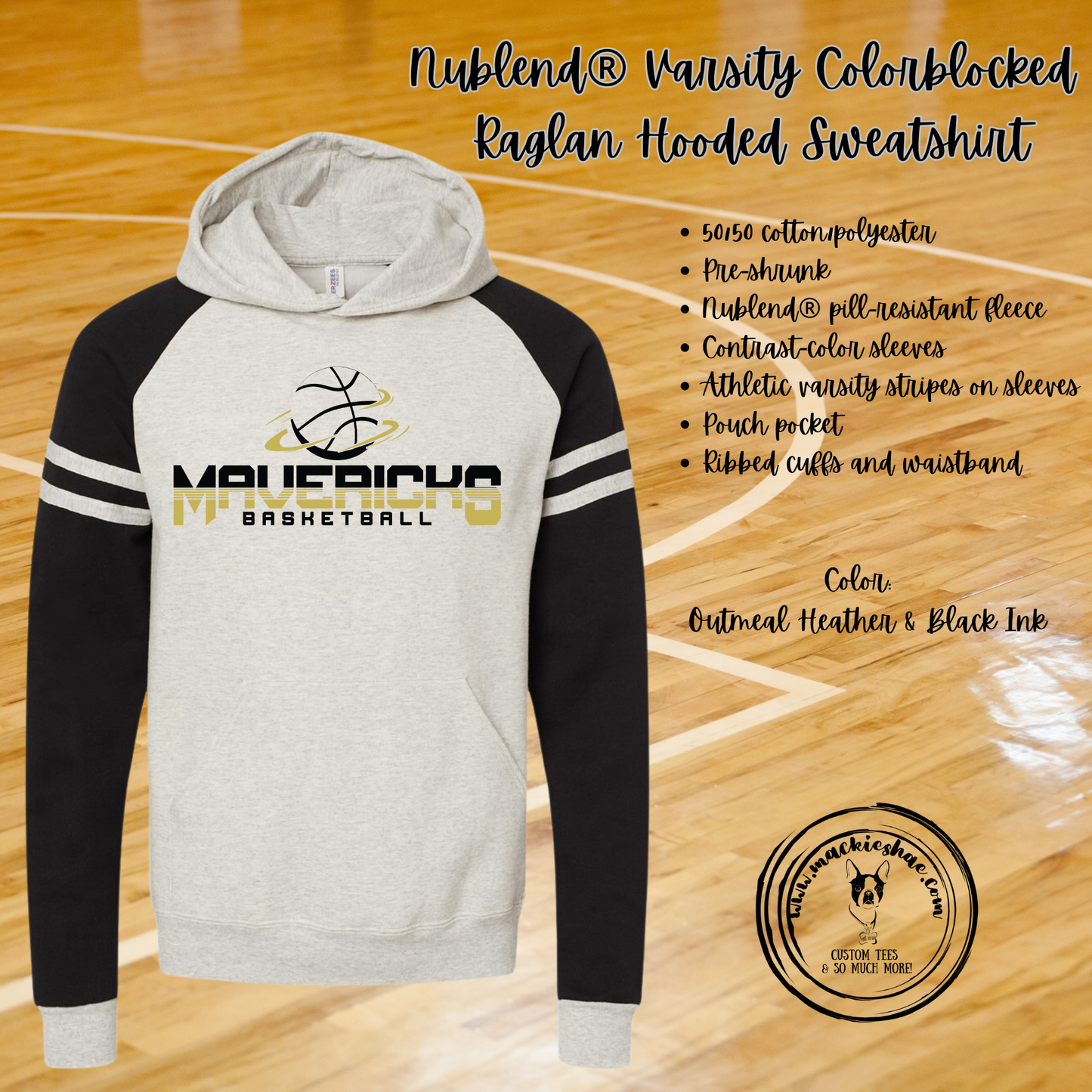 Mavericks Basketball Two Tone Custom Shirt for Adults,  Nublend Varsity Colorblocked Raglan Hooded Sweatshirt