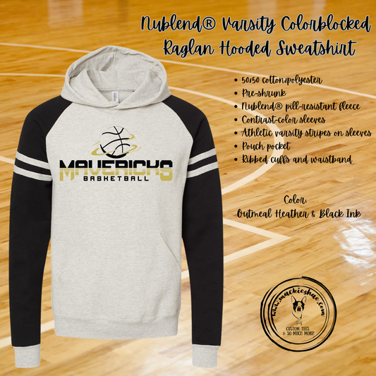 Mavericks Basketball Two Tone Custom Shirt for Adults, Nublend Varsity Colorblocked Raglan Hooded Sweatshirt