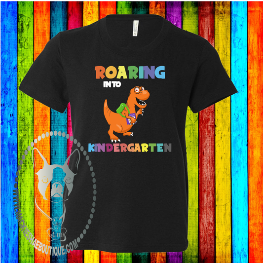 Roaring into Kindergarten (Get any Grade) Custom Shirt for Kids and Adults, Soft Short Sleeve