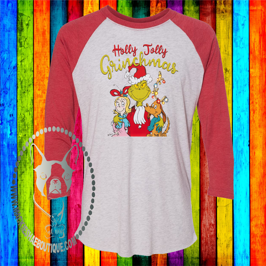 Holly Jolly Grinchmas Custom Shirt, 3/4 Sleeve Raglan
