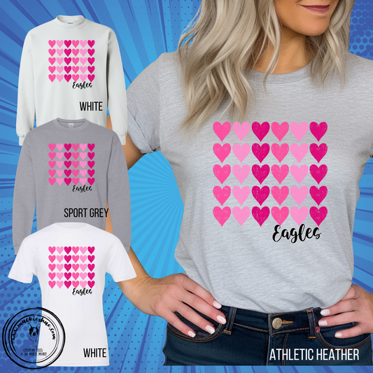 Shades of Hearts Eagles Custom Shirt for Youth and Adult, Soft Short Sleeve Tee and Crewneck Sweatshirt