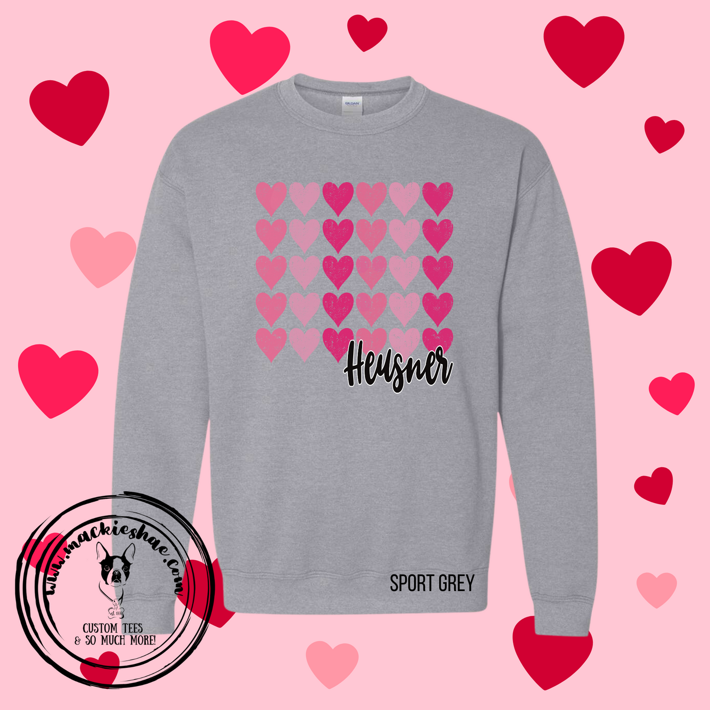 Shades of Hearts Heusner Custom Shirt for Kids and Adult, Soft Short Sleeve Tee and Crewneck Sweatshirt **Get this design for any team, school, misc