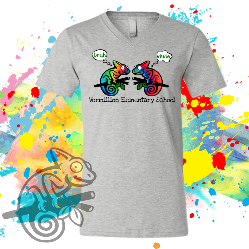 VES-Vermillion Chameleons Bruh and Dude Soft VNECK Tee for Adults (Get it made with or without Vermillion Elementary School)